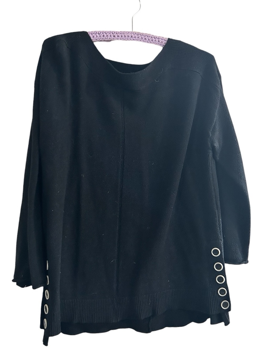 Black Women's Knit Top with Button Detail